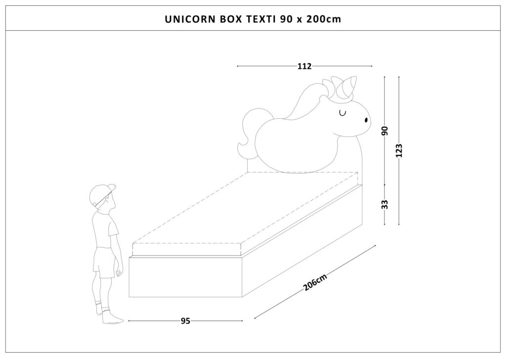 Łóżko Dziecięce Unicorn Box Texti - Tapicerowane Łóżko Z Pojemnikiem I Motywem Jednorożca