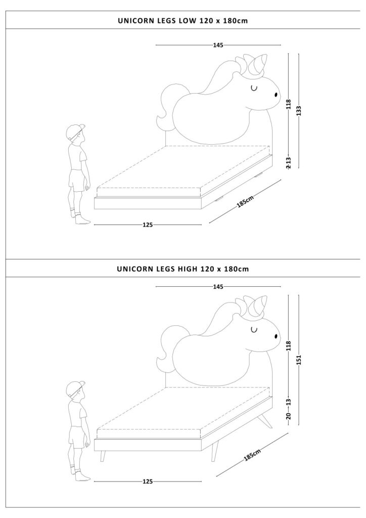 Łóżko Dziecięce Unicorn Legs Basic - Rosnące Łóżko Z Zagłówkiem W Kształcie Jednorożca