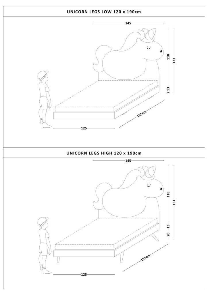 Łóżko Dziecięce Unicorn Legs Basic - Rosnące Łóżko Z Zagłówkiem W Kształcie Jednorożca
