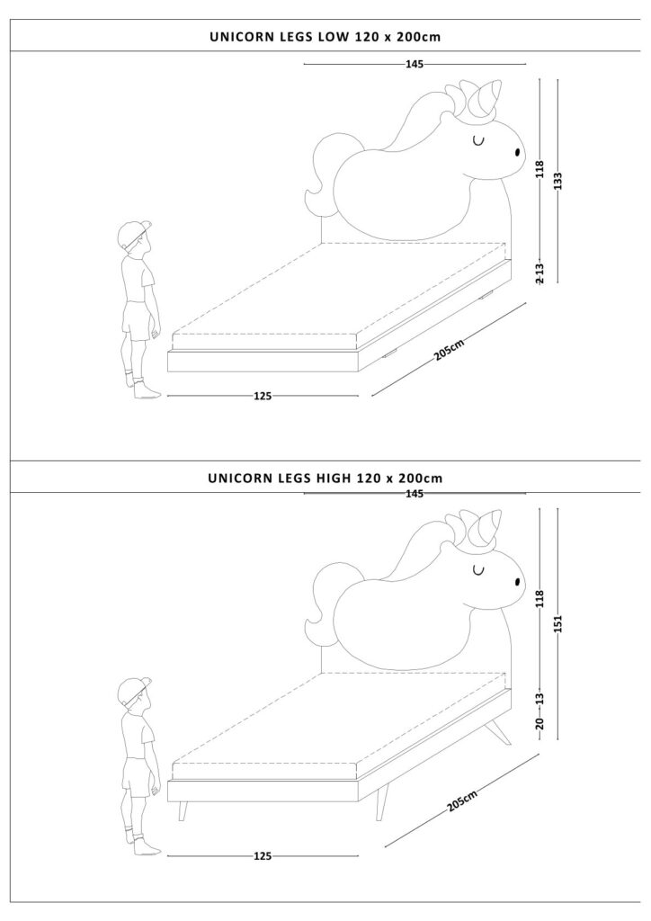 Łóżko Dziecięce Unicorn Legs Basic - Rosnące Łóżko Z Zagłówkiem W Kształcie Jednorożca