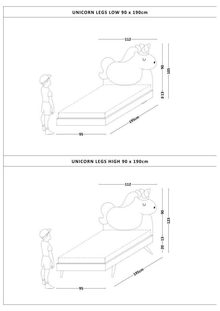Łóżko Dziecięce Unicorn Legs Basic - Rosnące Łóżko Z Zagłówkiem W Kształcie Jednorożca