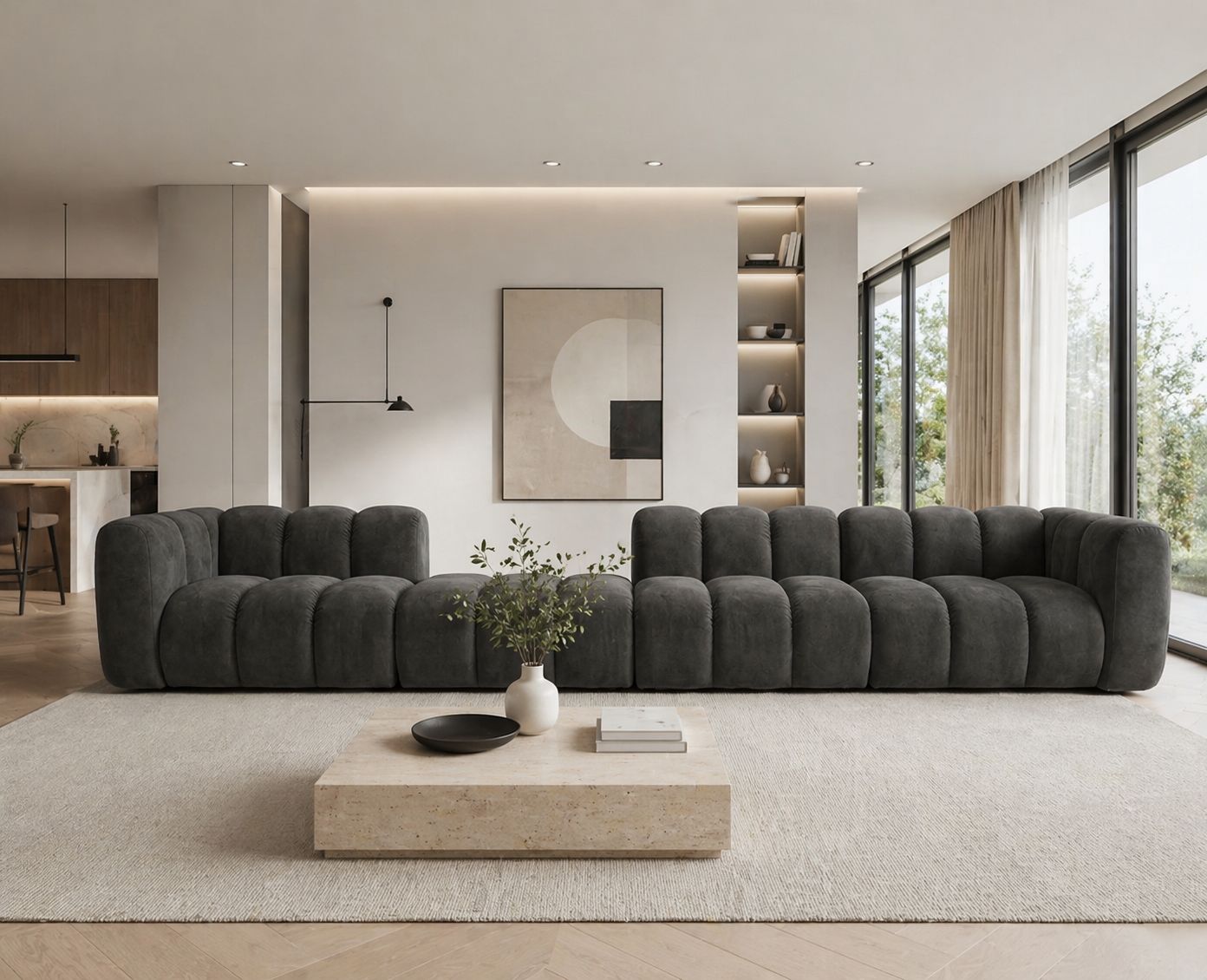 Nowoczesna pikowana sofa modułowa tapicerowana Arand SL+P+S+SP