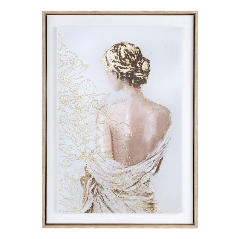 Obraz ręcznie malowany sylwetka kobiety kremowy 50 X 70 cm – stworzy spokojny nastrój