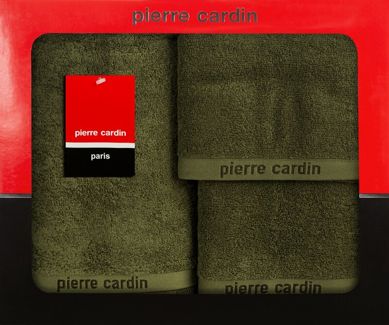Komplet ręczników 3 szt. Pierre Cardin EVI ciemnooliwkowy 30x50 cm, 50x90 cm, 70x140 cm – miękki i chłonny