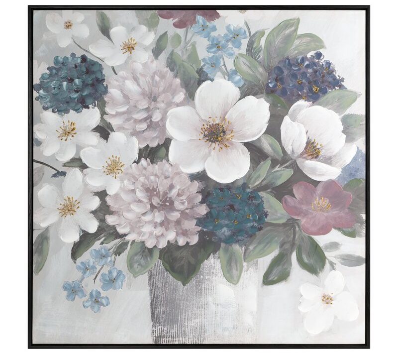 Obraz ręcznie malowany kwiatowy kremowy 80 X 80 cm – wprowadza spokój