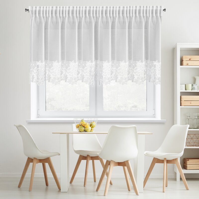 Firana gotowa Artemida biała 200 X 70 cm – z koronkową obszywką