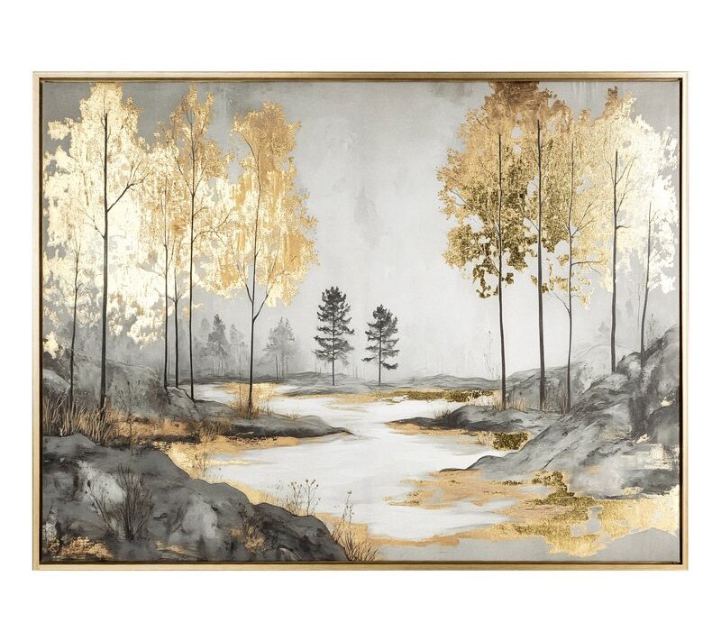 Obraz ręcznie malowany leśny szary 80 X 60 cm – wprowadza spokój