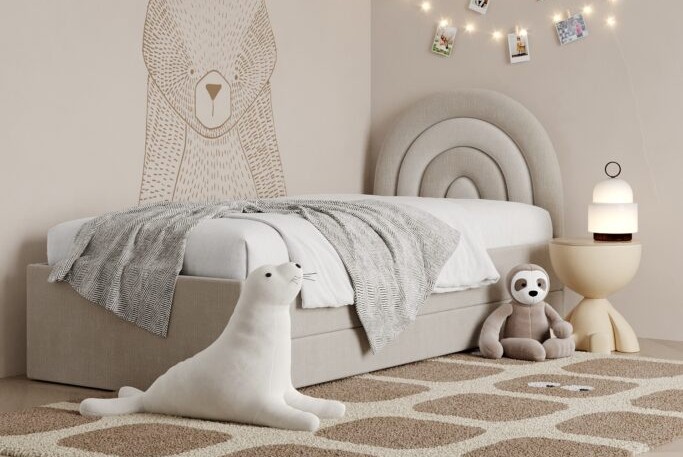 Łóżko Dziecięce Tęcza Double Bed - Podwójne Łóżko Tapicerowane Z Wysuwaną Szufladą Spania