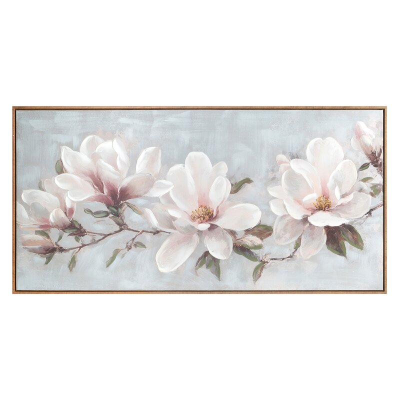 Obraz ręcznie malowany magnolie kremowy 120 X 60 cm – wnosi spokój i lekkość