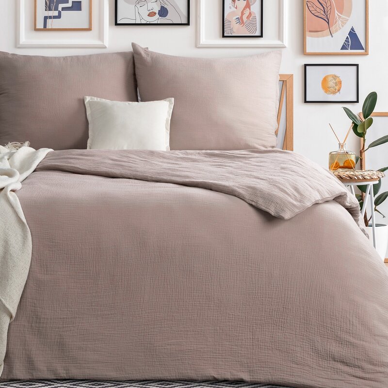 KOMPLET POŚCIELI MUSLIN 160 X 200 CM PUDROWY