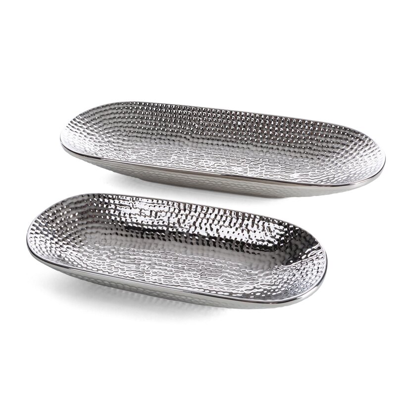 Patera dekoracyjna Greg srebrna 41 X 15 X 6 CM – na owoce i przekąski