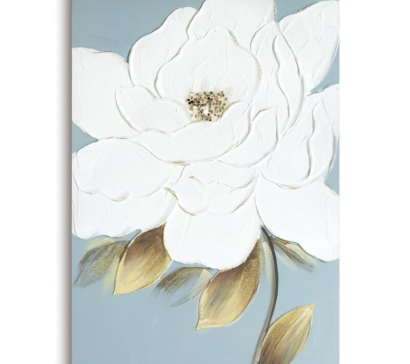 Obraz ręcznie malowany kwiatowy kremowy 50 X 70 CM – z trójwymiarową teksturą