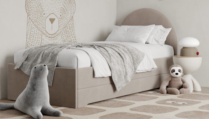 Łóżko Dziecięce Double Bed Pille - Podwójne Łóżko Tapicerowane Z Wysuwaną Szufladą Spania