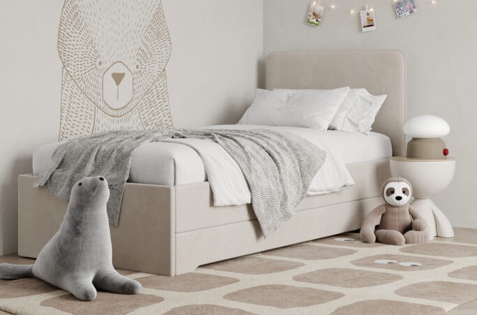Łóżko Dziecięce Double Bed Redu - Podwójne Łóżko Tapicerowane Z Wysuwaną Szufladą Spania