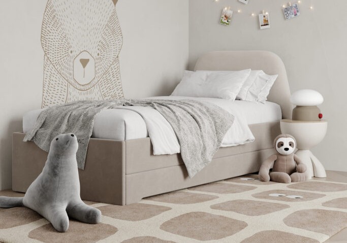 Łóżko Dziecięce Double Bed Trapez - Podwójne Łóżko Tapicerowane Z Wysuwaną Szufladą Spania