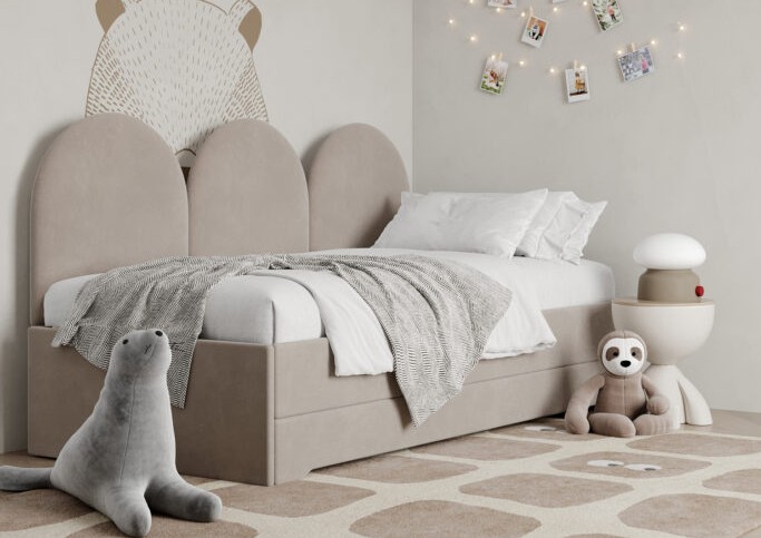 Łóżko Młodzieżowe Double Bed Z Panelami Ściennymi - Podwójne Łóżko Tapicerowane Z Wysuwaną Szufladą