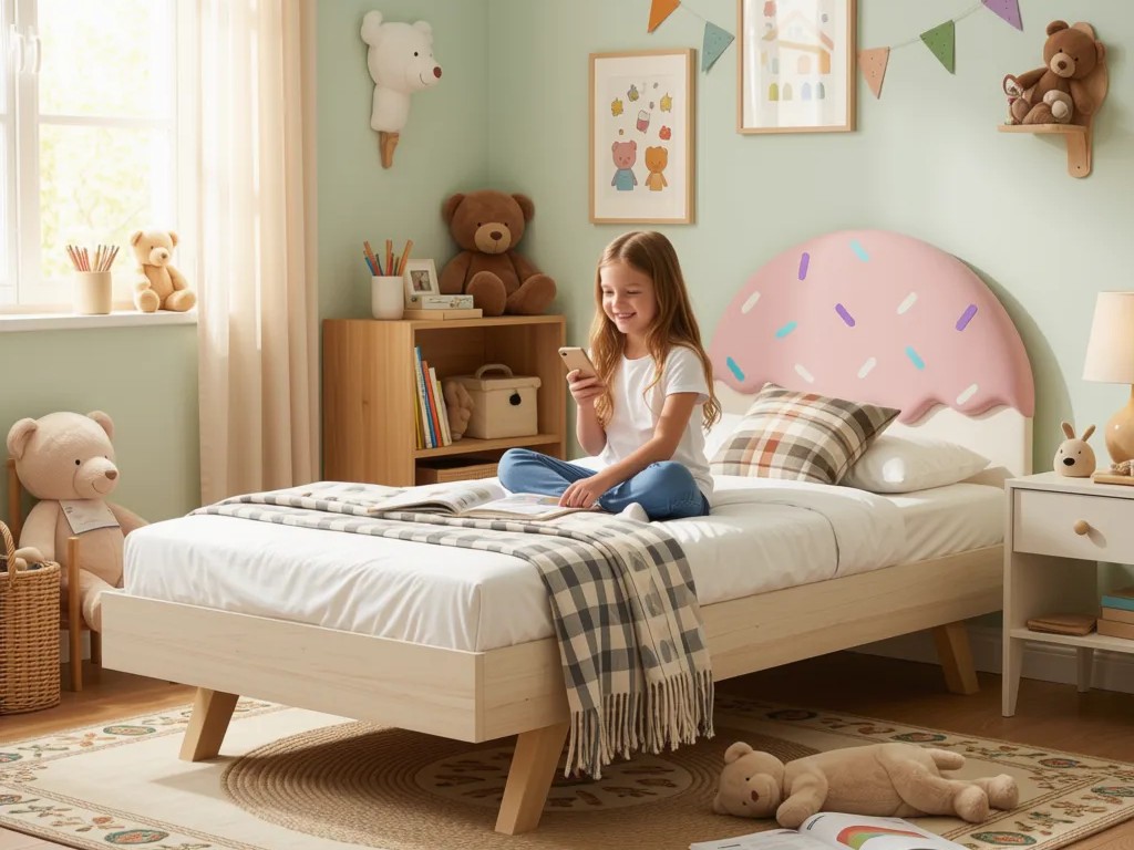Łóżko Dziecięce Confetti Legs Basic - Rosnące Łóżko Przypodłogowe Z Zagłówkiem W Kształcie Lodowego Deseru
