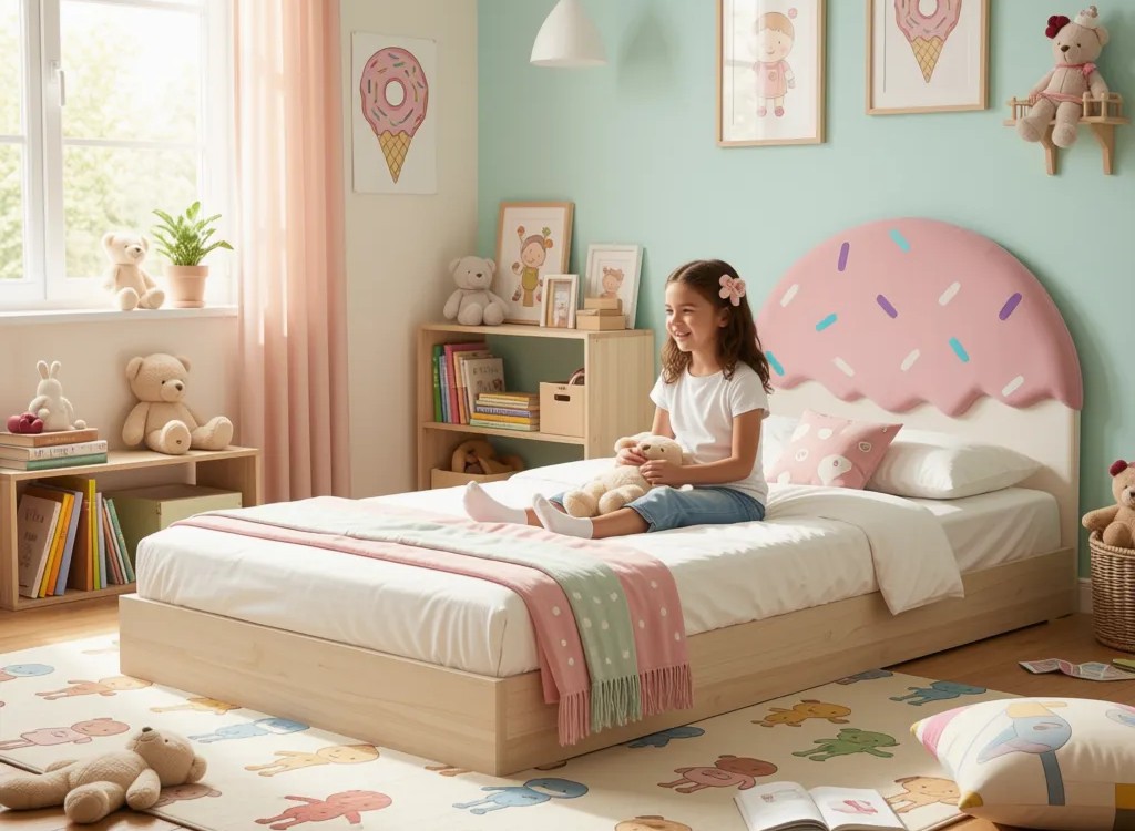Łóżko Dziecięce Confetti Legs Basic - Rosnące Łóżko Przypodłogowe Z Zagłówkiem W Kształcie Lodowego Deseru
