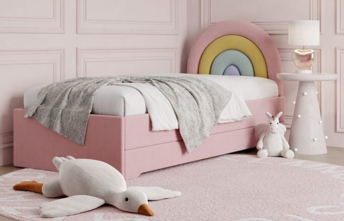 Łóżko Dziecięce Tęcza Double Bed - Podwójne Łóżko Tapicerowane Z Wysuwaną Szufladą Spania