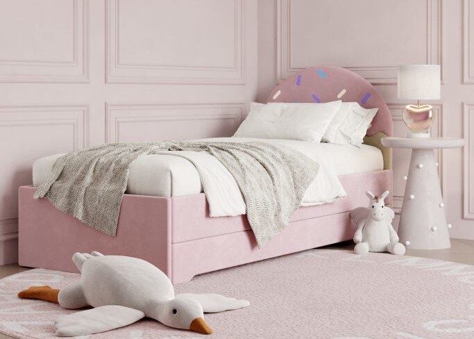 Łóżko Dziecięce Confetti Double Bed - Podwójne Łóżko Tapicerowane Z Wysuwaną Szufladą