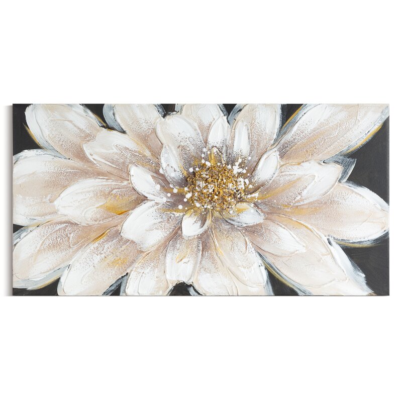 Obraz ręcznie malowany kwiatowy beżowy 40 X 80 cm – wprowadza spokój