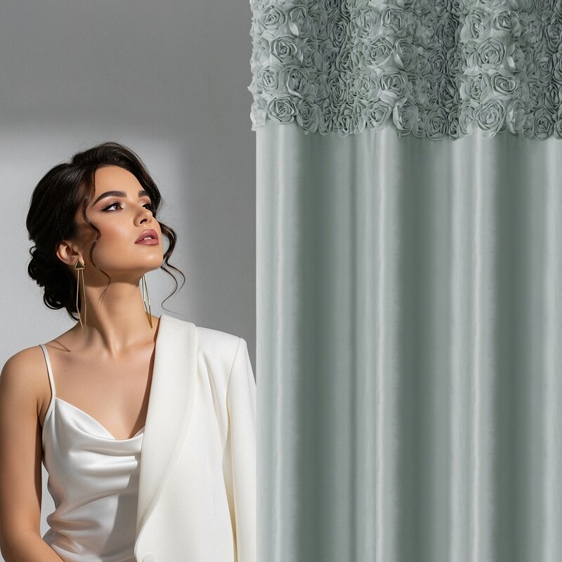 Zasłona gotowa Roses 13 na taśmie miętowa 140 X 270 cm – łatwa w montażu