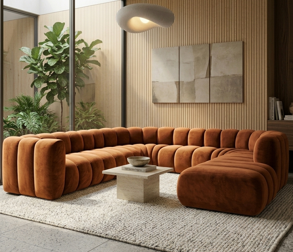 Sofa modułowa tapicerowana kształt "U" Arand SL+S+RS+S+RS+S+P