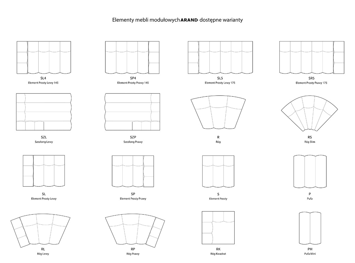 Sofa modułowa tapicerowana Arand SL4+SP4 290cm