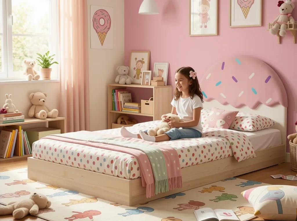 Łóżko Dziecięce Confetti Legs Basic - Rosnące Łóżko Przypodłogowe Z Zagłówkiem W Kształcie Lodowego Deseru