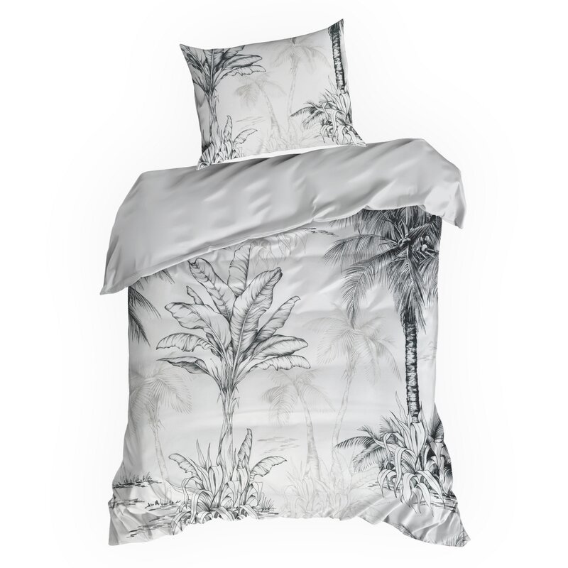 Komplet pościeli satynowej SPRING104 biały 220 X 200 CM – z wzorem palm