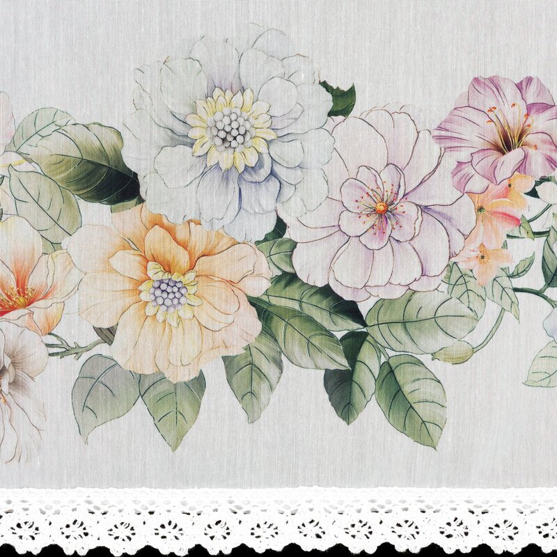 Zazdrostka Flowery na taśmie biała 150 X 60 cm – z nadrukiem roślinnym