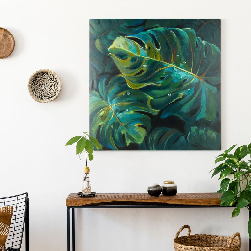 Obraz ręcznie malowany Monstera zielony 80 X 80 cm – egzotyczna świeżość