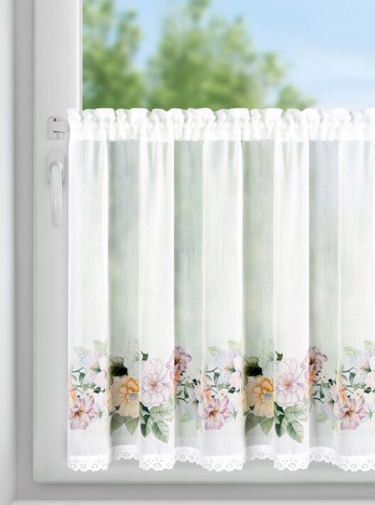 Zazdrostka Flowery na taśmie biała 150 X 60 cm – z nadrukiem roślinnym