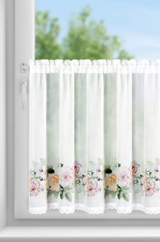Zazdrostka Flowery na taśmie biała 150 X 60 cm – z nadrukiem roślinnym