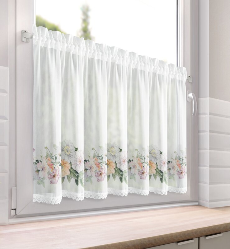 Zazdrostka Flowery na taśmie biała 150 X 60 cm – z nadrukiem roślinnym