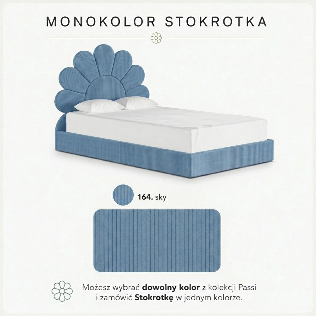 Łóżko Dziecięce Przypodłogowe Stokrotka Daisy Legs Texti - Rosnące Łóżko z Tapicerowaną Ramą