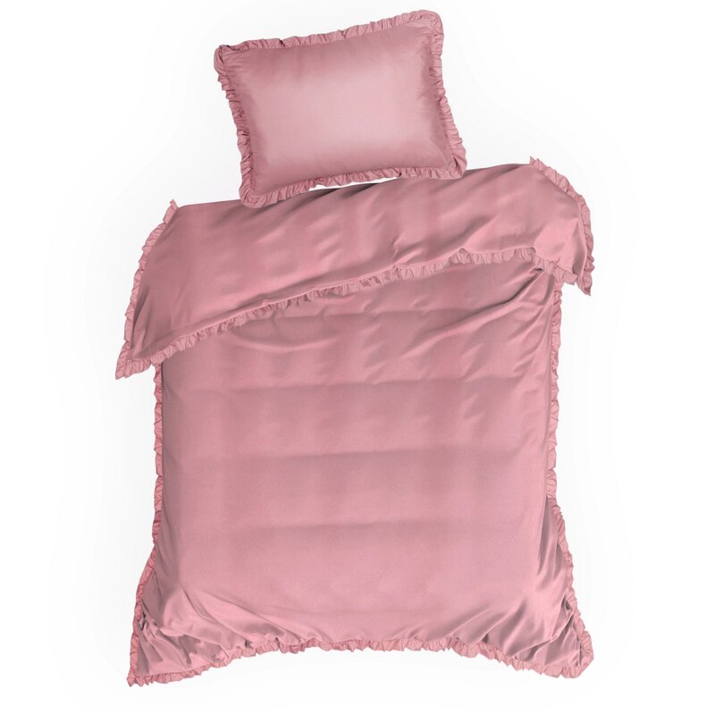 Pościel z mikrowłókna D91 MI pudrowy róż 140 X 200 cm – miękka z falbankami