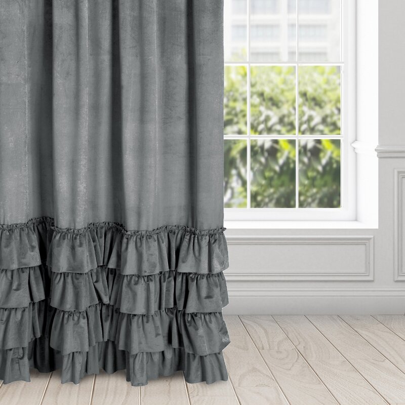 Zasłona gotowa Charlotte1 z falbanami stalowa 140 X 250 cm – idealna do sypialni