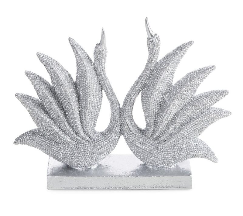 Figurka ceramiczna Eldo łabędzie srebrna 22 X 5 X 18 cm – wprowadza harmonię