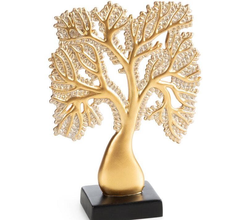 Figurka ceramiczna Tree 01 złota 18 X 7 X 26 CM – z lśniącymi kryształkami