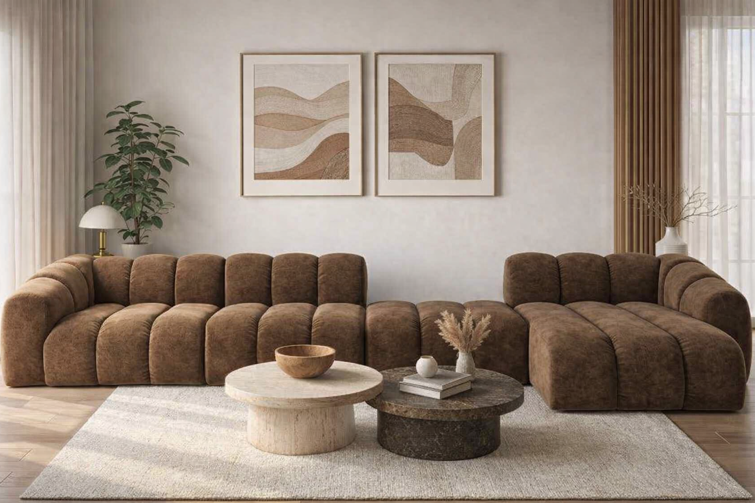 Narożna Sofa Tapicerowana Modułowa Arand Line SL+P+S+SZP - Nowoczesny Narożnik Pikowany z Szezlongiem