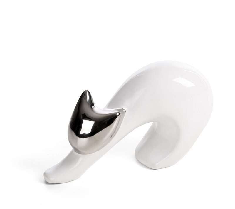 Figurka kota ceramiczna ALINA biała 20 X 7 X 13 CM – na półkę, komodę
