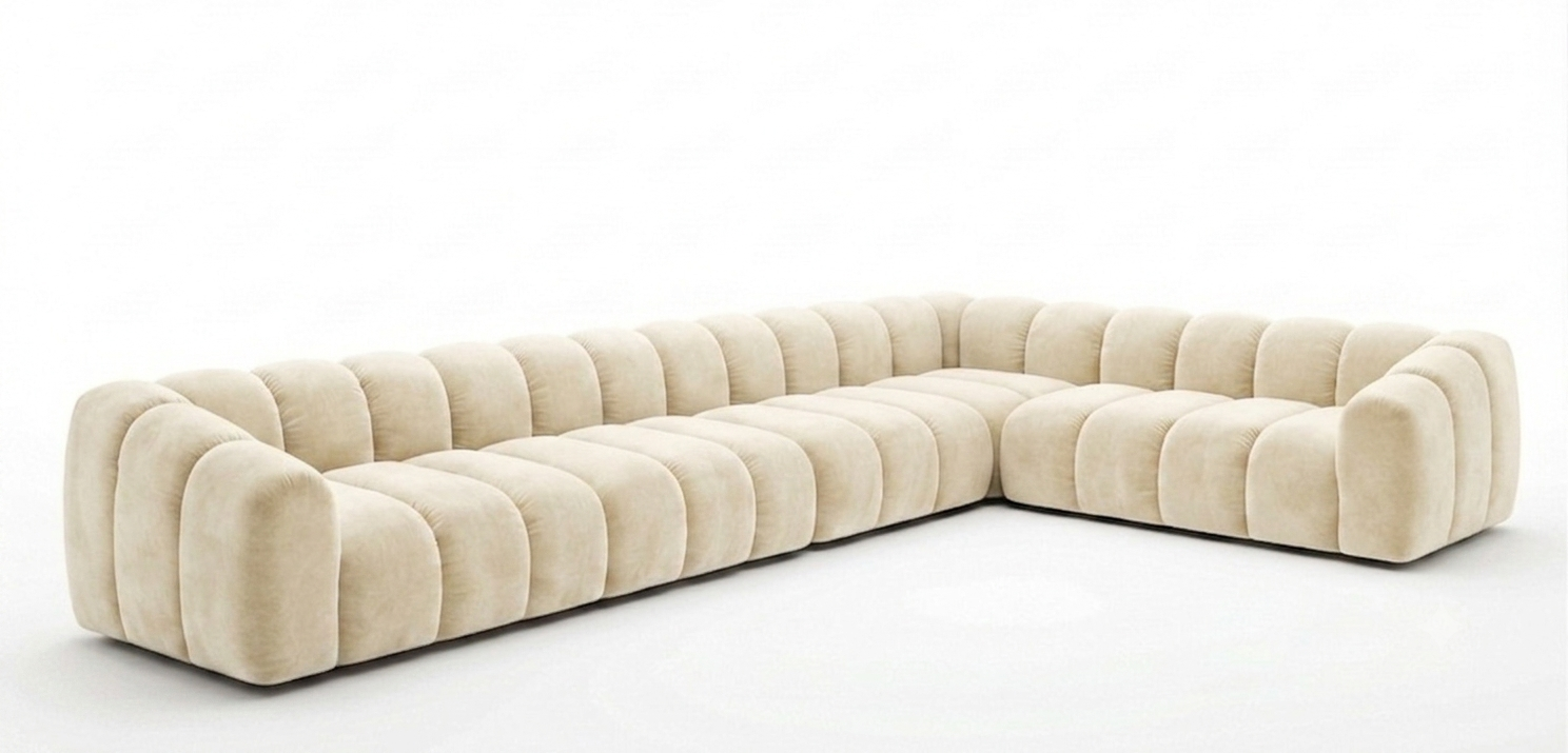 Narożnik Modułowy Tapicerowany Arand Line SL4+S5+RK+SP4 - Nowoczesna Pikowana Sofa Narożna do Salonu 375 cm