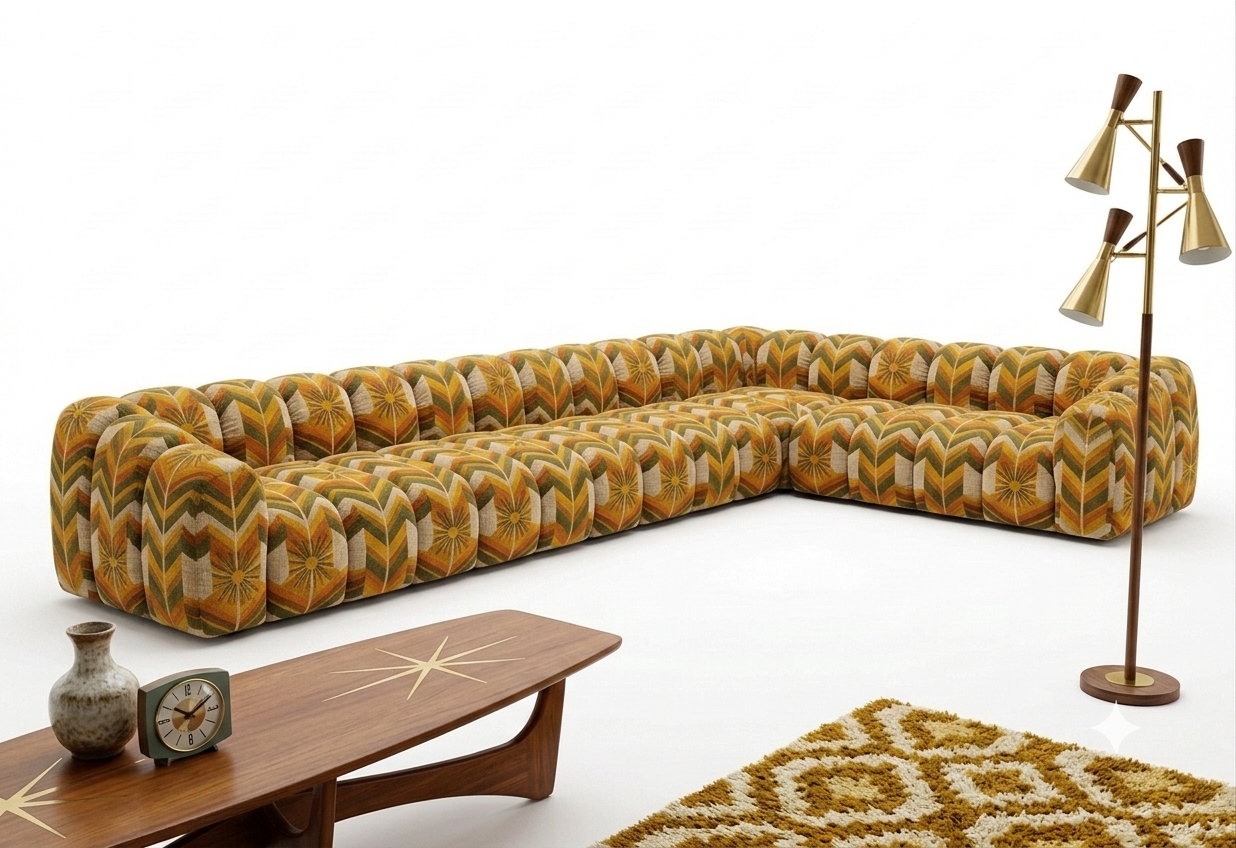 Narożnik Modułowy Tapicerowany Arand Line SL4+S5+RK+SP4 - Nowoczesna Pikowana Sofa Narożna do Salonu 375 cm