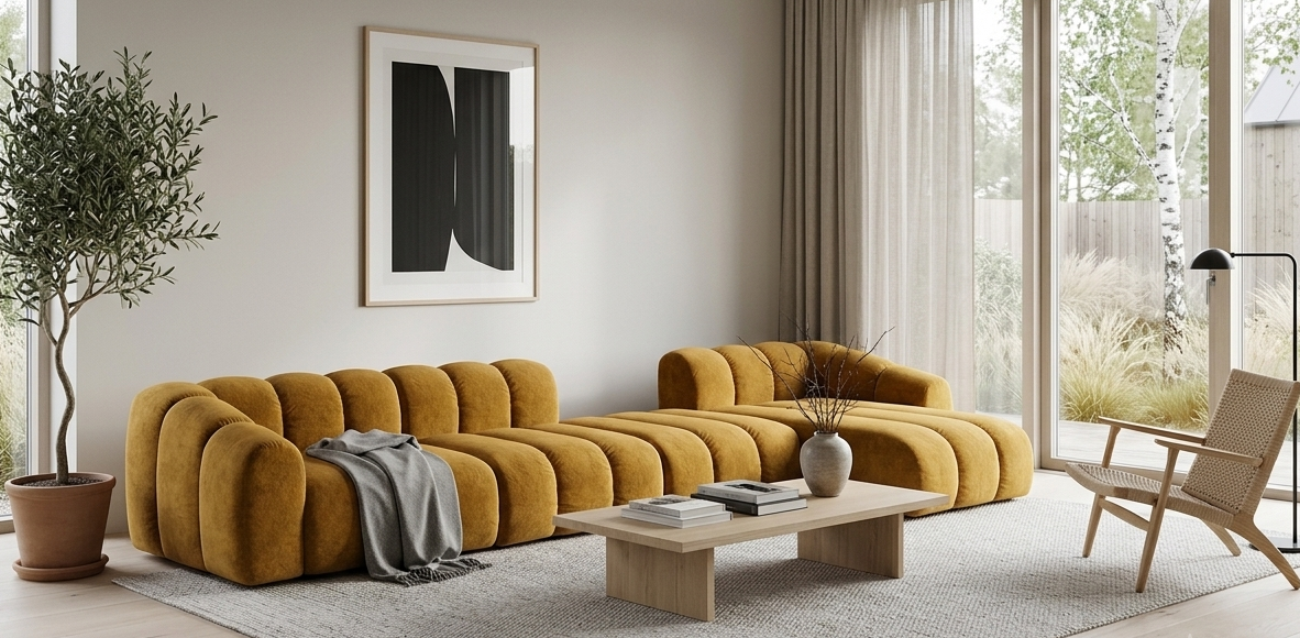Narożna Sofa Tapicerowana Modułowa Arand Line SL+P+S+SZP - Nowoczesny Narożnik Pikowany z Szezlongiem