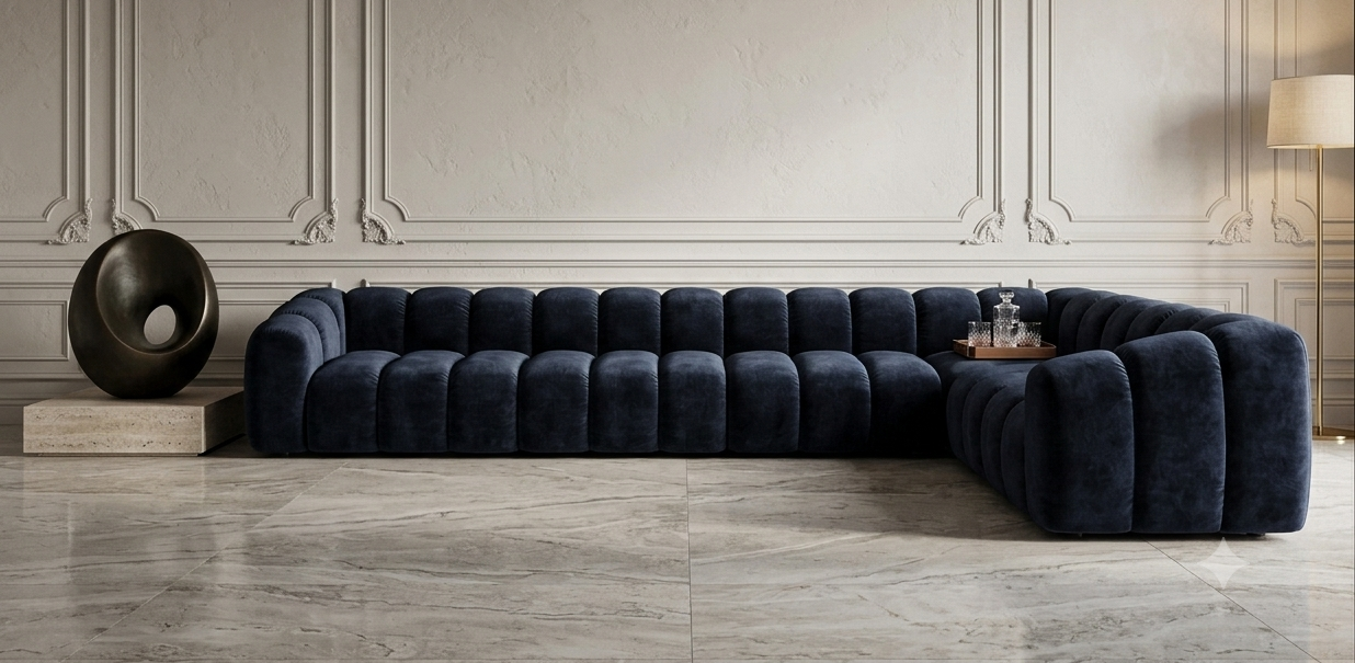 Narożnik Modułowy Tapicerowany Arand Line SL4+S5+RK+SP4 - Nowoczesna Pikowana Sofa Narożna do Salonu 375 cm
