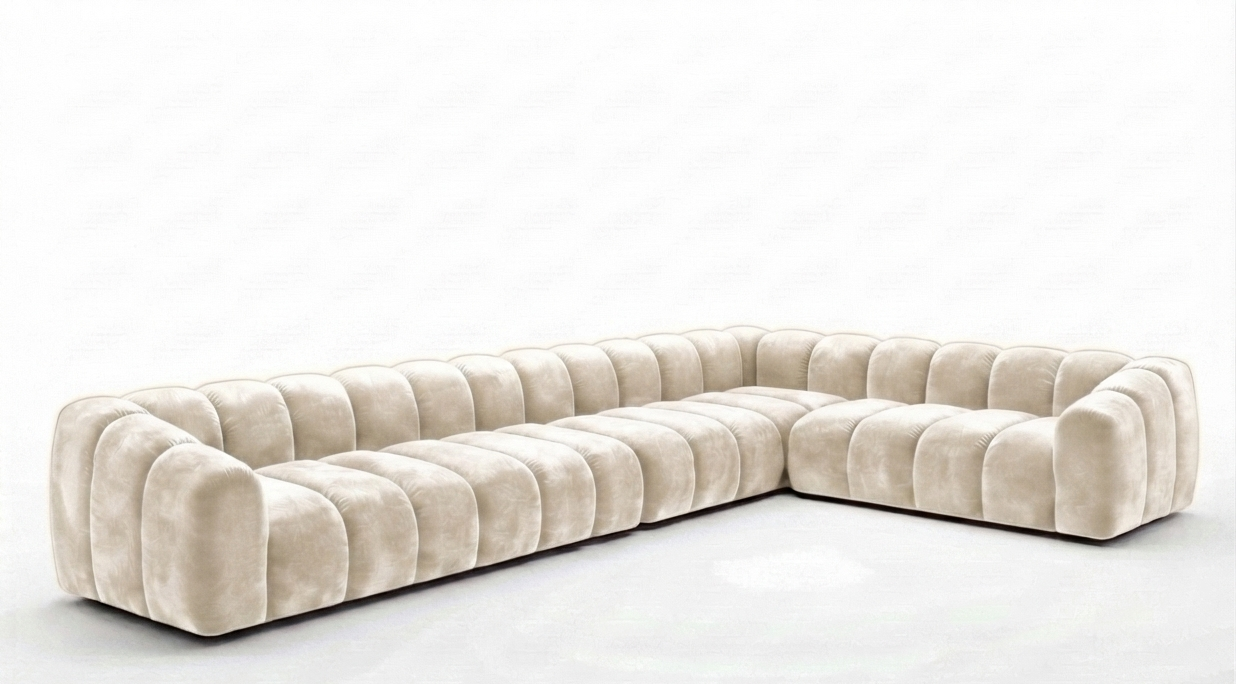 Narożnik Modułowy Tapicerowany Arand Line SL4+S5+RK+SP4 - Nowoczesna Pikowana Sofa Narożna do Salonu 375 cm