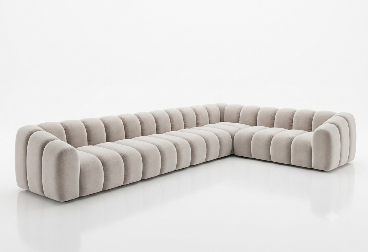Narożnik Modułowy Tapicerowany Arand Line SL4+S5+RK+SP4 - Nowoczesna Pikowana Sofa Narożna do Salonu 375 cm
