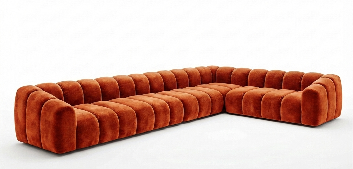 Narożnik Modułowy Tapicerowany Arand Line SL4+S5+RK+SP4 - Nowoczesna Pikowana Sofa Narożna do Salonu 375 cm