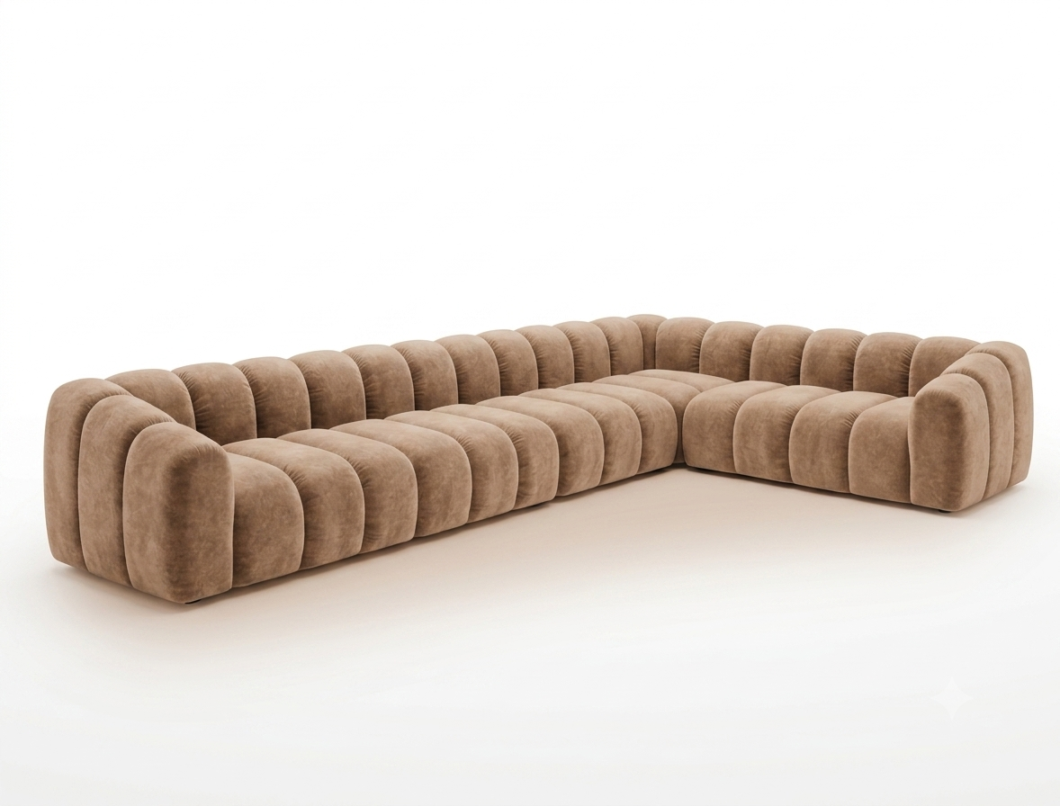Narożnik Modułowy Tapicerowany Arand Line SL4+S5+RK+SP4 - Nowoczesna Pikowana Sofa Narożna do Salonu 375 cm